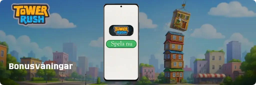 Tower Rush bonusvåningar och Spela nu knapp i demoläge
