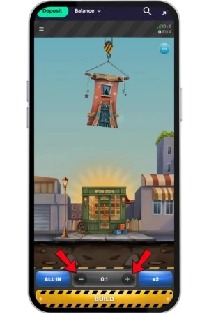 Välj insats i Tower Rush med plus och minus knapparna