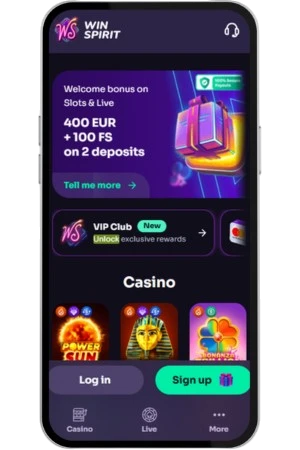 Tower Rush på Win Spirit casino startsida med välkomstbonus